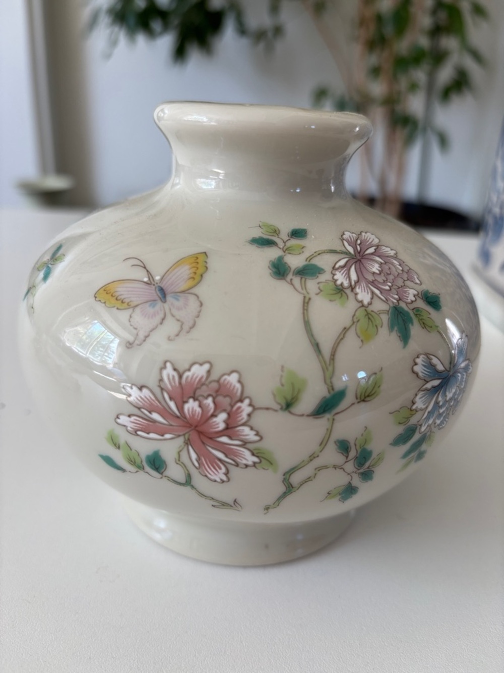 Porcelain Floral & Butterfly Bud Vase